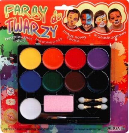 Farby do malowania twarzy i ciała 9 kolorów, gąbka, 2 aplikatory, pędzel FA009*9930*