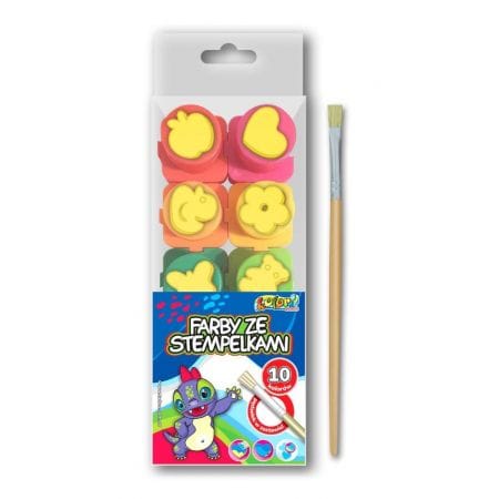 Farby plakatowe 10 kolorów 20 ml ze wzorkami + pędzelek. *3966* Farby plakatowe 10 kolorów 20 ml ze wzorkami + pędzelek. *3966* - obrazek 1