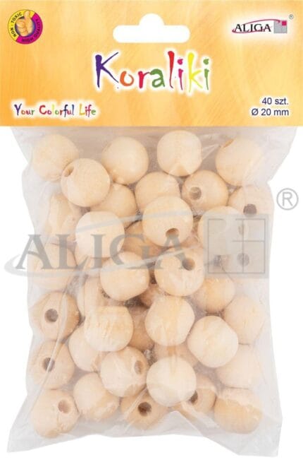 Koraliki drewniane okrągłe 20 mm, otwór 3 mm, 80szt. PJ-8306 *8306*