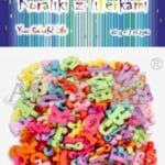 Koraliki plastikowe z literkami, wys. 2cm/40szt, żyłka elastyczna 2m PJA-8541