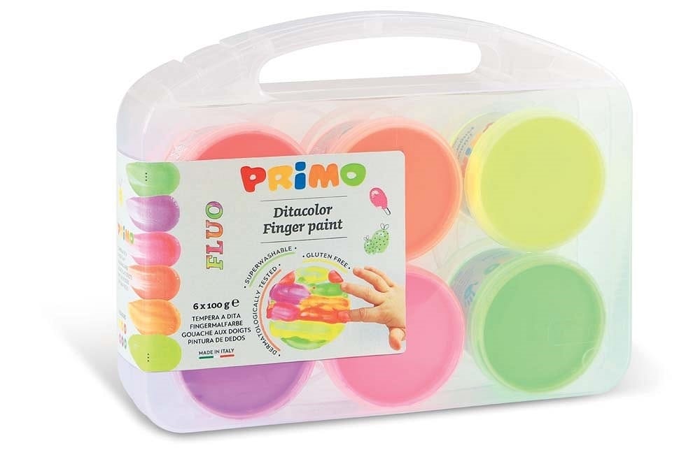 Farby do malowania palcami fluo w plastikowej walizce 6x100g Primo 2214TD6FLUO*2135* Farby do malowania palcami fluo w plastikowej walizce 6x100g Primo 2214TD6FLUO*2135* - obrazek 1