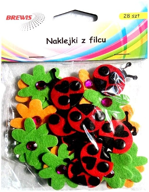 Naklejki z filcu 28szt kwiatki, biedronki. Mix kolorów *1683* Naklejki z filcu 28szt kwiatki, biedronki. Mix kolorów *1683* - obrazek 1