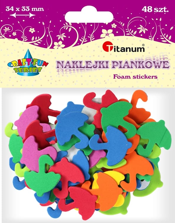 Naklejki z pianki 48szt parasole. Rozmiar 34x33mm. Mix kolorów Naklejki z pianki 48szt parasole. Rozmiar 34x33mm. Mix kolorów - obrazek 1