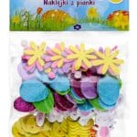 Naklejki z pianki z brokatem 80szt ozdoby świąteczne kurczaczki, zajączki, jajka, kwiatki. Mix kolor