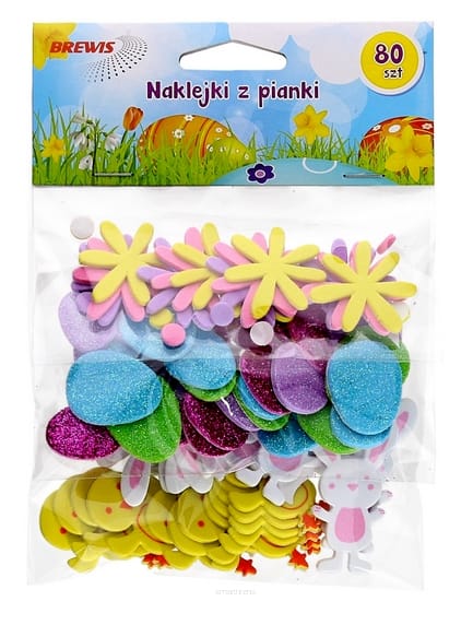 Naklejki z pianki z brokatem 80szt ozdoby świąteczne kurczaczki, zajączki, jajka, kwiatki. Mix kolor Naklejki z pianki z brokatem 80szt ozdoby świąteczne kurczaczki, zajączki, jajka, kwiatki. Mix kolor - obrazek 1
