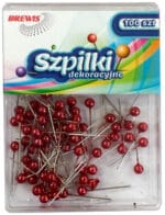 Szpilki ozdobne perłowe czerwone 100szt. Rozmiar 22mm. *9831*