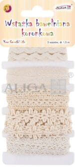 Wstążka bawełniana koronkowa, dł. 1,5m, 5 wzorów WK-0925 *0925*