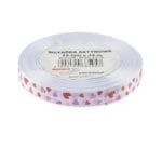 Wstążka satynowa biała w czerwono-różowe serduszka12mm x 22m WSV12-3 *5957*