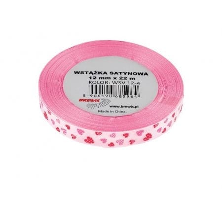 Wstążka satynowa różowa w czerwono-różowe serduszka12mm x 22m WSV12-4 *5964* Wstążka satynowa różowa w czerwono-różowe serduszka12mm x 22m WSV12-4 *5964* - obrazek 1