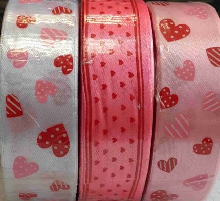 Wstążka satynowa serca 25mmx22m mix kolorów *6008*5971*5995*