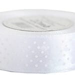 Wstążka satynowa w białe kropki 25mm/22m biała WSK25-1 *2185*