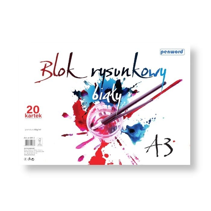 pol9767 BLOK RYSUNKOWY A3 BIAŁY BR-3 80g 20 KARTEK *9767*4023* - obrazek 1