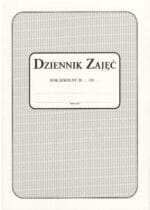 Dziennik zajęć. Format A4. 36 stron. Lista dla 50 uczniów. Biała okładka kartonowa z nadrukiem plas