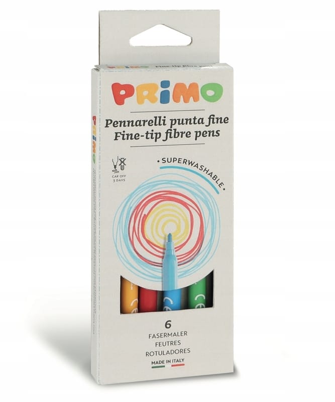 Flamastry PRIMO 6 kolorów O 2,5 mm kartonowe opakowanie z zawieszką 6012PEN6 *7231*1 Flamastry PRIMO 6 kolorów O 2,5 mm kartonowe opakowanie z zawieszką 6012PEN6 *7231* - obrazek 1