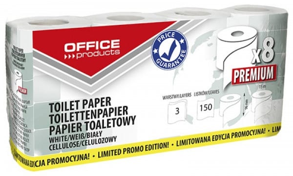 PAPIER TOALETOWY CELULOZOWY OFFICE PRODUCTS PREMIUM, 3-WARSTWOWY,150 LISTKÓW, 15M, 8SZT., BIAŁY*5022 PAPIER TOALETOWY CELULOZOWY OFFICE PRODUCTS PREMIUM, 3-WARSTWOWY,150 LISTKÓW, 15M, 8SZT., BIAŁY*5022 - obrazek 1