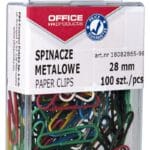 Spinacze kolorowe OFFICE PRODUCTS, powlekane, 28mm, w pudełku, 100szt., mix kolorów *6111*