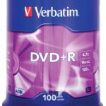 Płyta DVD+R VERBATIM AZO, 4,7GB, prędkość 16x, cake, 100szt., srebrny mat