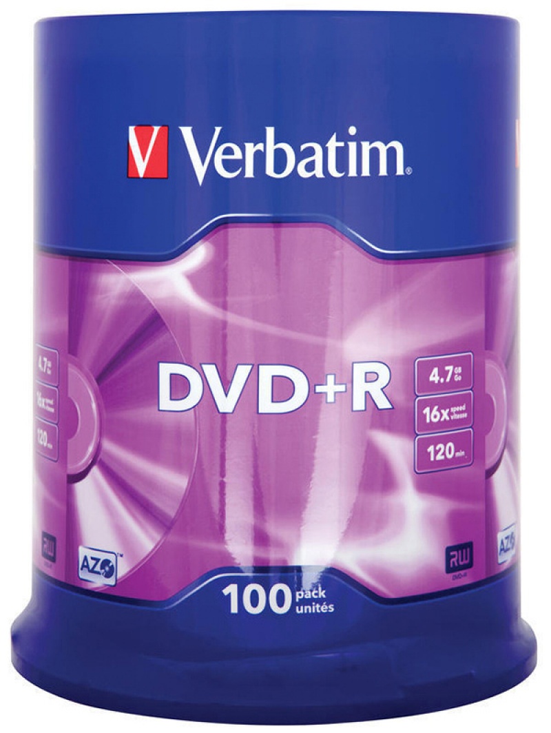 100050-64052-plyta_dvd_r_verbatim_azo_4_7gb_predkosc_16x_c-800w Płyta DVD+R VERBATIM AZO, 4,7GB, prędkość 16x, cake, 100szt., srebrny mat - obrazek 1