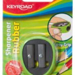 Temperówka KEYROAD, plastikowa, podwójna, z gumką, blister, mix kolorów