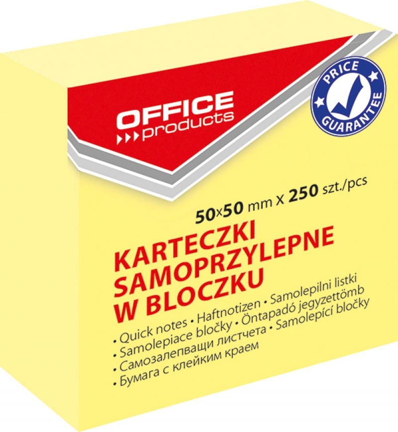 107225-69553-mini_kostka_samoprzylepna_office_products_50x-800w Mini kostka samoprzylepna OFFICE PRODUCTS, 50x50mm, 1x250 kart., pastel, jasnożółta - obrazek 1