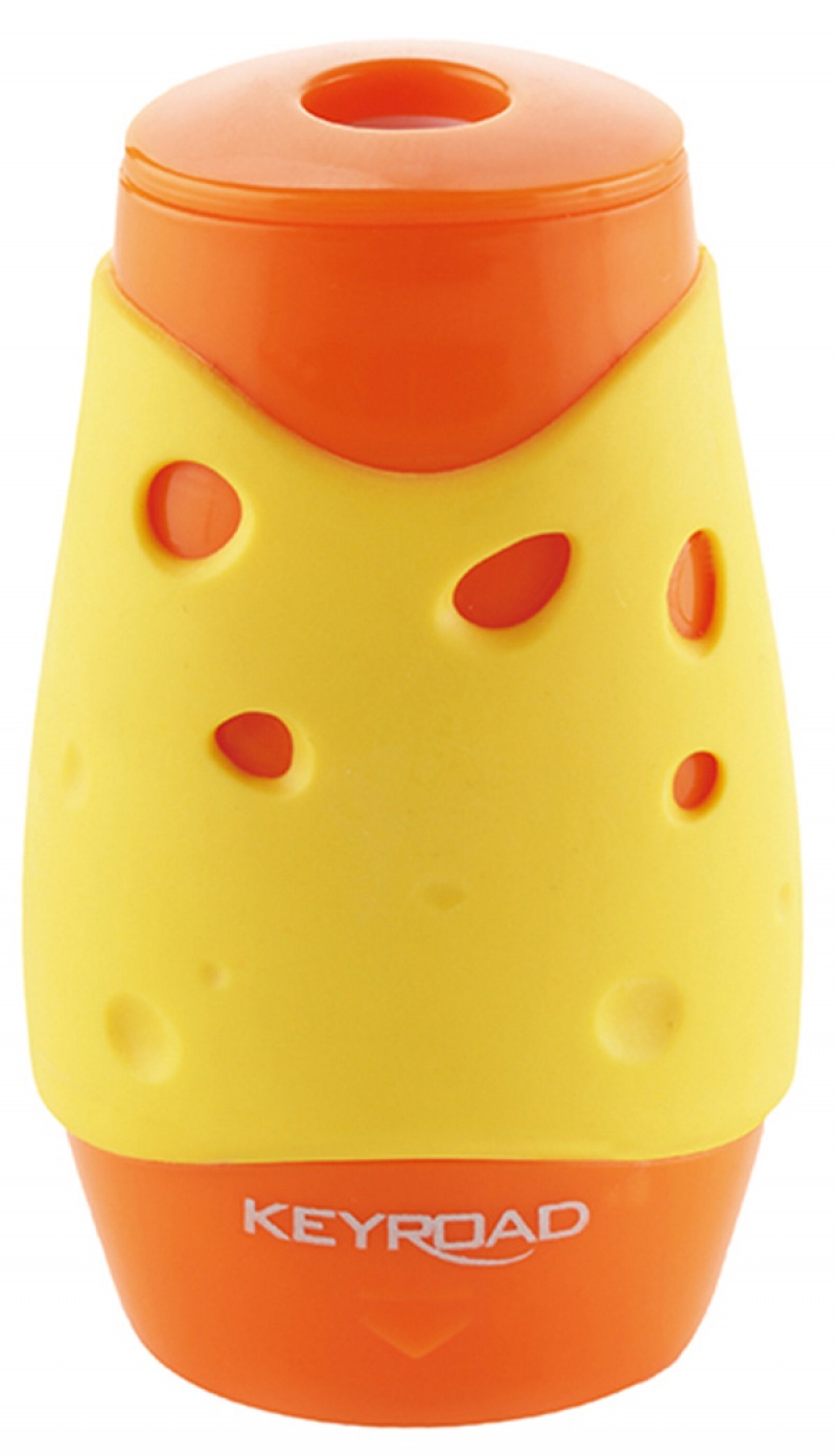 109212-70435-temperowka_keyroad_cheese_plastikowa_podwojna-800w Temperówka KEYROAD Cheese, plastikowa, podwójna, z pojemnikiem, pakowane na displayu, mix kolorów (opakowanie 12 szt.) - obrazek 1