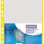 Koszulki na dokumenty DONAU, PP, A4, krystal, 40mikr., kolorowy brzeg - żółty, 100szt.