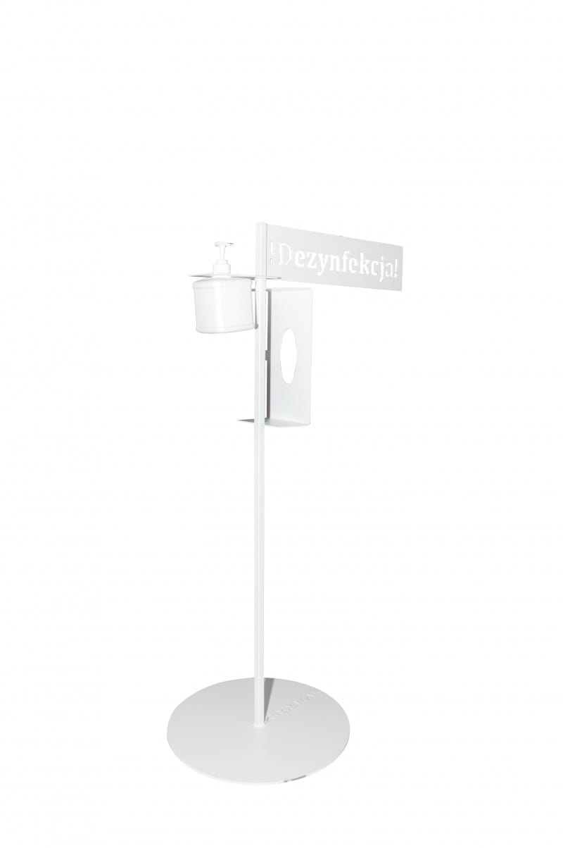 Stojak do dezynfekcji OFFICE PRODUCTS, z uchwytem na rękawiczki i dozownikiem, biały - obrazek 1