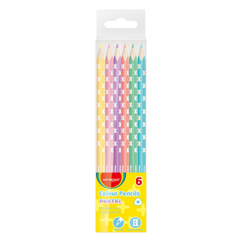 233107-218478-kredki_olowkowe_keyroad_trojkatne_pastel_6sz-800w Kredki ołówkowe KEYROAD, trójkątne, pastel, 6szt., zawieszka, mix kolorów - obrazek 1