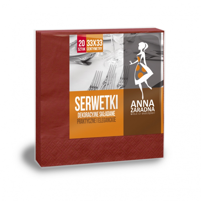 237523-219991-serwetki_anna_zaradna_trojwarstwowe_skladane-800w Serwetki ANNA ZARADNA, trójwarstwowe, składane, 33x33cm, 20 szt., bordowe , bordowy - obrazek 1