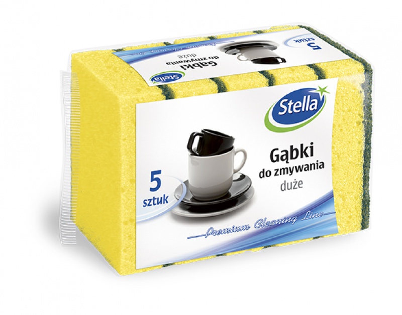 237568-220027-gabki_do_zmywania_stella_duze_5_szt_-800w Gąbki do zmywania STELLA, duże, 5 szt., pianka mix kolorów, czarna fibra - obrazek 1