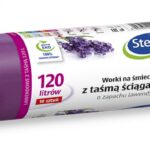 Worki na śmieci STELLA, z taśmą ściągającą, zapach lawendy, 120 l, 10 szt., lawendowy