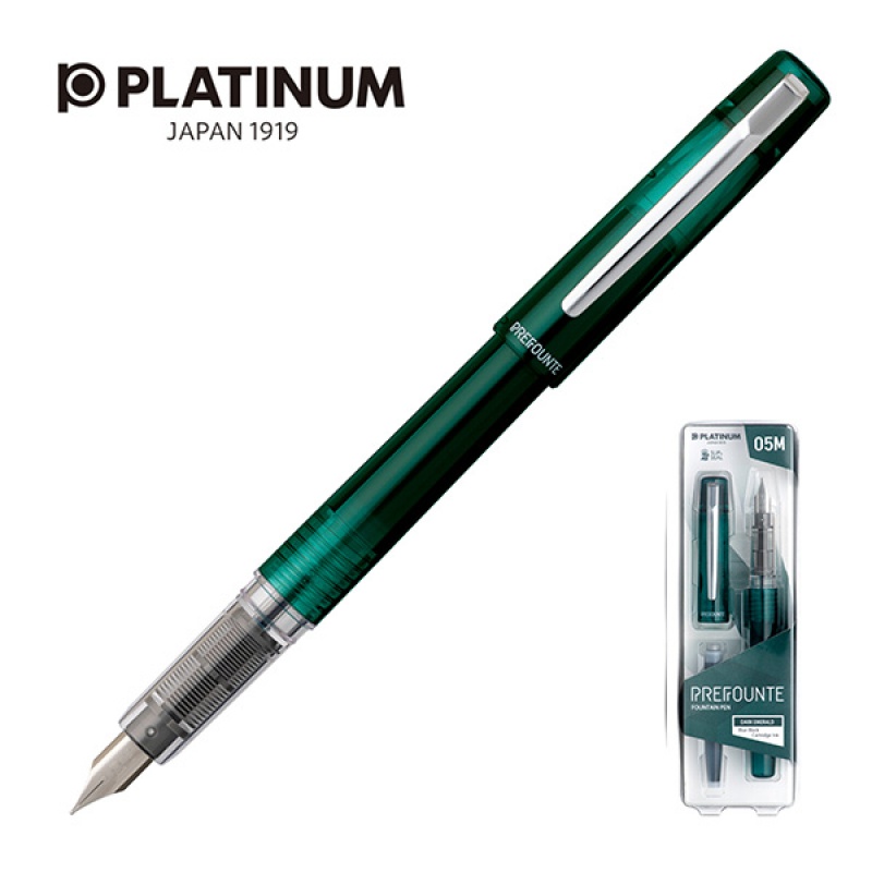 243565-224203-pioro_wieczne_platinum_prefounte_dark_emeral-800w Pióro wieczne Platinum Prefounte Dark Emerald, M, w plastikowym opakowaniu, na blistrze, zielone - obrazek 1