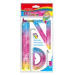 Zestaw geometryczny KEYROAD Rainbow Deco, z linijką 20cm, zawieszka, mix kolorów