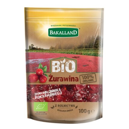Bio żurawina suszona z sokiem jabłkowym, Bakalland, 100g (opakowanie 18 szt.)