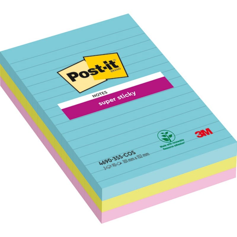 296010-323188-karteczki_samoprzylepne_post_it_super_sticky-800w Karteczki samoprzylepne Post-it® Super Sticky XXL, COSMIC, w linię, 101x152mm, 3x90 kart. - obrazek 1