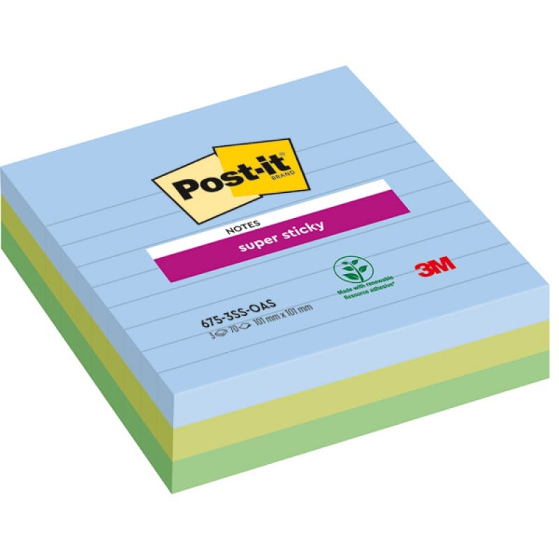 296061-323194-karteczki_samoprzylepne_post_it_super_sticky-800w Karteczki samoprzylepne Post-it® Super Sticky XL, OASIS, w linię, 101x101mm, 3x70 kart. - obrazek 1