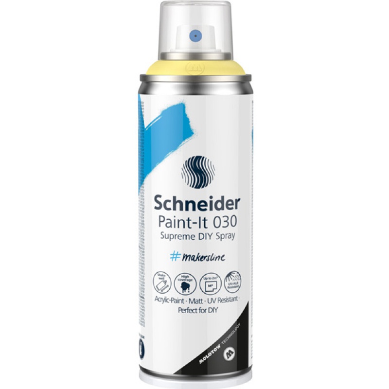 304546-339208-lakier_w_sprayu_diy_schneider_paint_it_030_2-800w Lakier w sprayu DIY SCHNEIDER Paint-It 030, 200ml, pastelowy żółty - obrazek 1