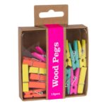 Zestaw APLI Fluor Collection, drewniane spinacze, 15 szt., mix kolorów