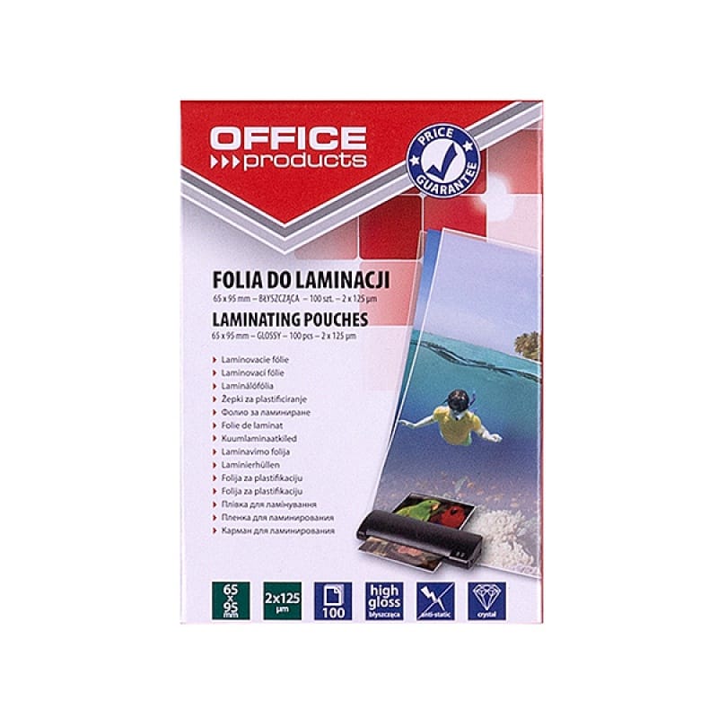 315329-30145-folia_do_laminowania_office_products_65x95mm_-800w Folia do laminowania OFFICE PRODUCTS, 65x95mm, 2x125mikr., błyszcząca, 100szt., transparentna - obrazek 1