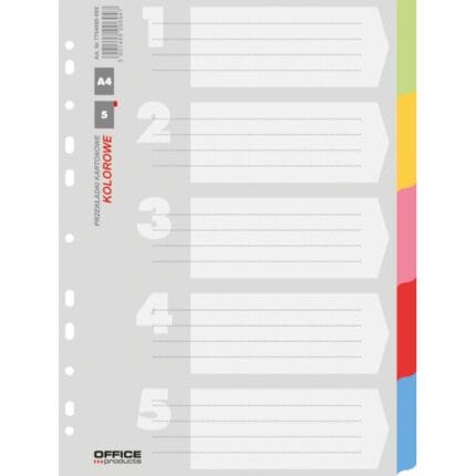 Przekładki OFFICE PRODUCTS, karton, A4, 223x297mm, 5 kart, mix kolorów