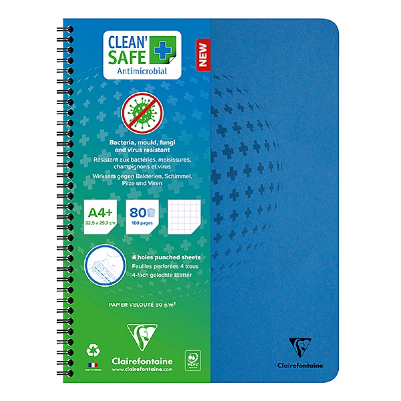 316058-346784-kolozeszyt_clairefontaine_clean_safe_antybak-800w Kołozeszyt CLAIREFONTAINE, Clean Safe, antybakteryjny, A4+, 60 kart., kratka, niebieski - obrazek 1