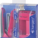 Zestaw zszywacz Nowa-35 + dziurkacz Aion-10G, pudełko z zawieszką, różowy