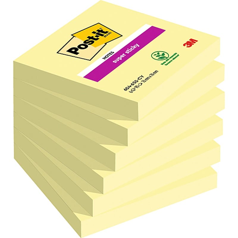 317032-19817-karteczki_samoprzylepne_post_it_super_sticky_-800w Karteczki samoprzylepne POST-IT® Super Sticky (654-6SSCY-EU), 76x76mm, 1x90 kart., żółte - obrazek 1