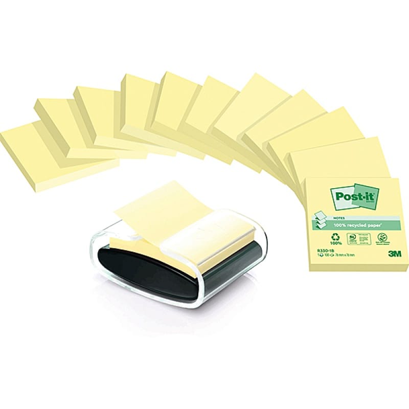 317058-168667-karteczki_ekologiczne_post_it_z_notes_c2014y-800w Karteczki ekologiczne POST-IT® Z-Notes (C2014Y12-1), 76x76mm, 12x100 kart., żółte + podajnik GRATIS - obrazek 1
