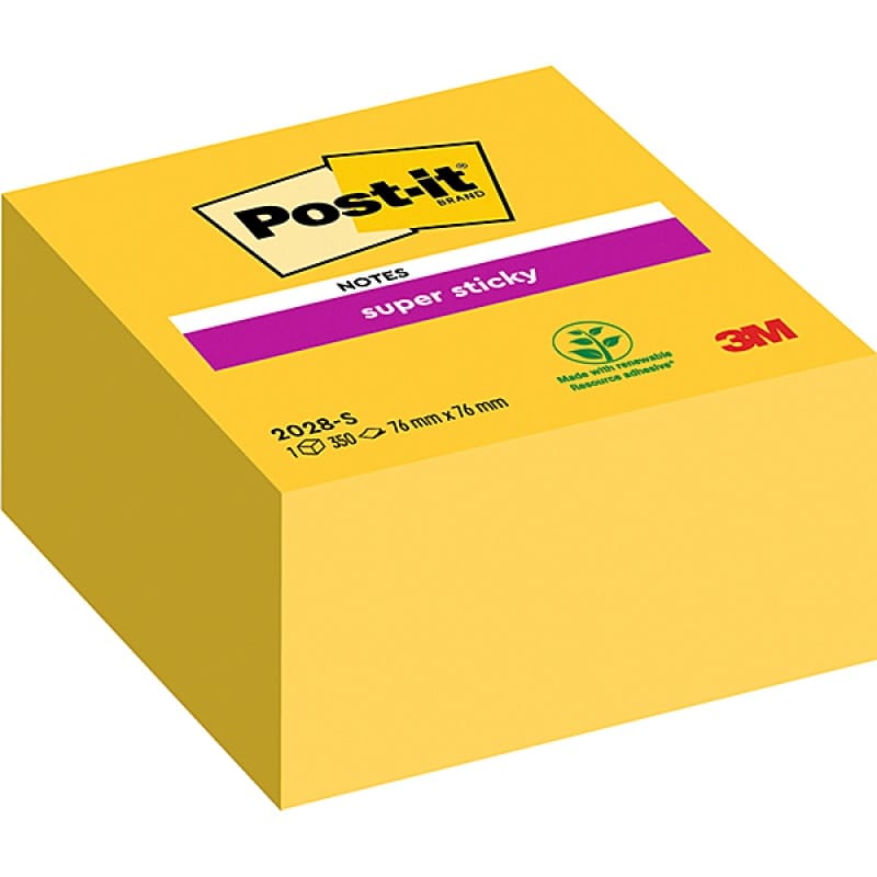 317072-19900-kostka_samoprzylepna_post_it_super_sticky_202-800w Kostka samoprzylepna POST-IT® Super Sticky (2028-S), 76x76mm, 1x350 kart., ultra żółta - obrazek 1