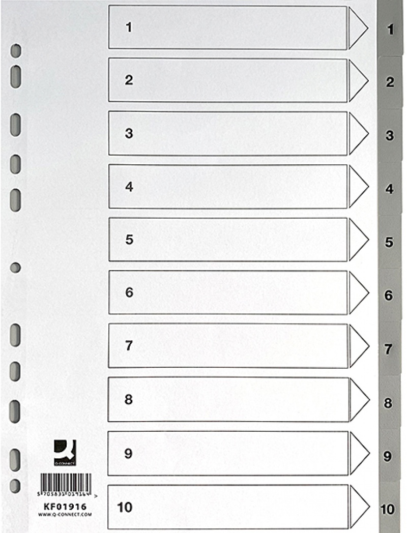 317861-348099-przekladki_q_connect_pp_a4_225x297mm_1_10_10-800w Przekładki Q-CONNECT, PP, A4, 225x297mm, 1-10, 10 kart, szare - obrazek 1