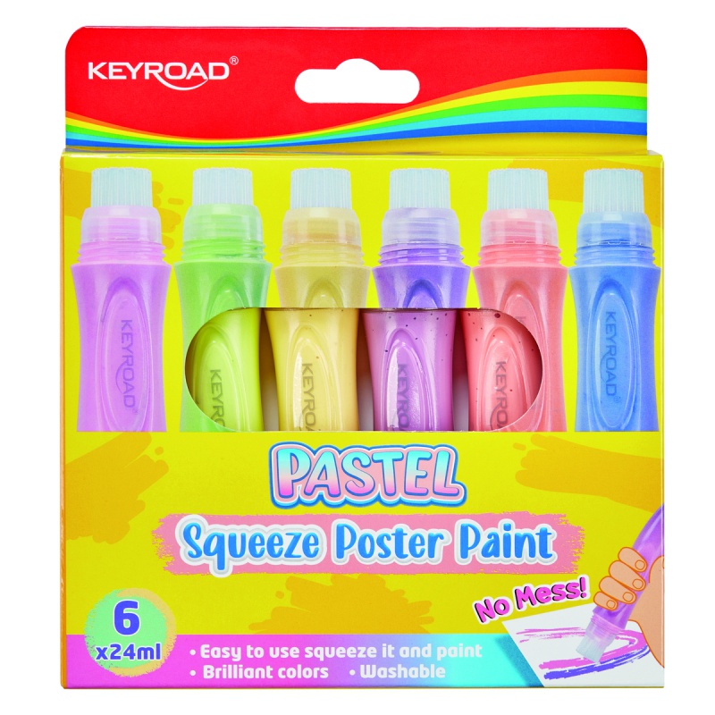 320299-350457-farby_plakatowe_keyroad_6_szt_pastelowe_w_pi-800w Farby plakatowe KEYROAD, 6 szt., pastelowe, w piórze, do wyciskania, pudełko, mix kolorów - obrazek 1