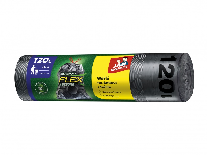 328752-358399-worki_na_smieci_jan_niezbedny_magnum_flex_st-800w Worki na śmieci JAN NIEZBĘDNY, magnum flex&strong, LDPE, z taśmą, 120l, 8szt., czarne - obrazek 1