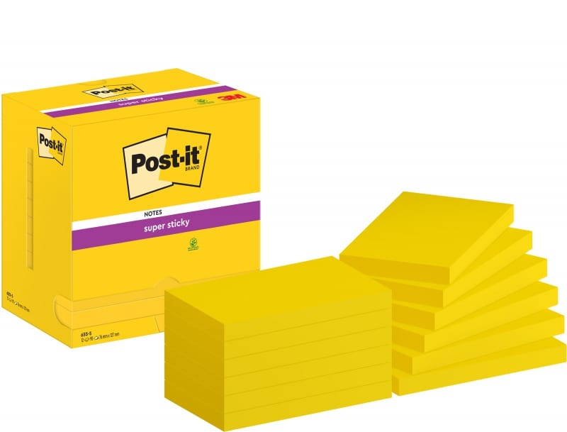 329138-349233-karteczki_samoprzylepne_post_it_super_sticky-800w Karteczki samoprzylepne POST-IT® Super Sticky (655-12SSCY-EU), 127x76mm, 12x90 kart., żółte - obrazek 1