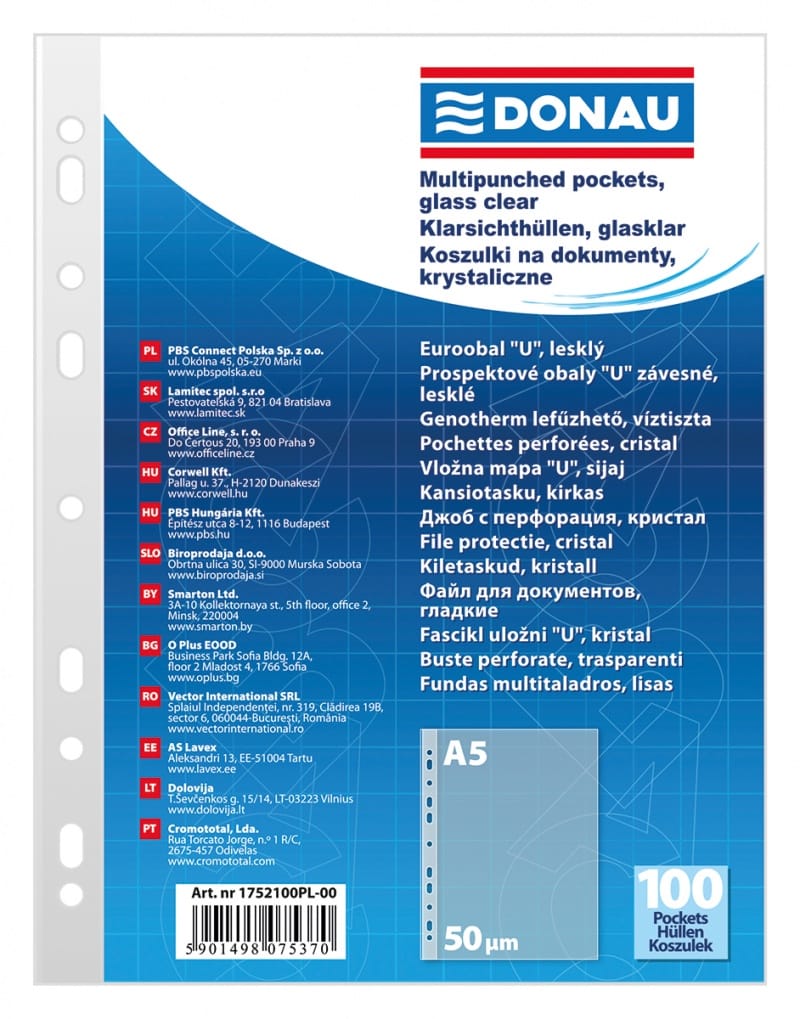 335826-14301-koszulki_na_dokumenty_donau_pp_a5_krystal_50m-800w Koszulki na dokumenty DONAU, PP, A5, krystal, 50mikr., 100szt. - obrazek 1